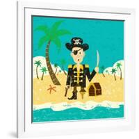 Pirate on an Island with Treasure a Pirate with His Treasure on a Deserted Island-Retrorocket-Framed Art Print