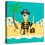 Pirate on an Island with Treasure a Pirate with His Treasure on a Deserted Island-Retrorocket-Stretched Canvas