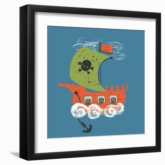 Pirate Ship/Hand Drawn Vector Illustration/Can Be Used for Kid's or Baby's Shirt Design/Textile Pri-Eteri Davinski-Framed Art Print