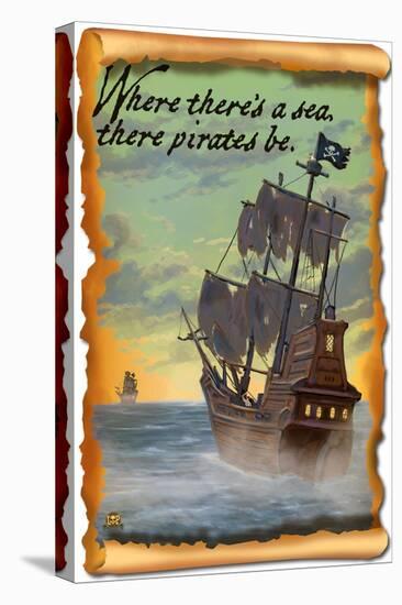 Pirate Ship on Pursuit-Lantern Press-Stretched Canvas