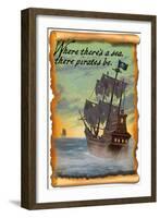 Pirate Ship on Pursuit-Lantern Press-Framed Art Print