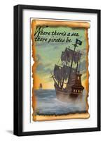 Pirate Ship on Pursuit-Lantern Press-Framed Art Print