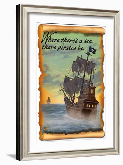 Pirate Ship on Pursuit-Lantern Press-Framed Art Print