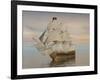 Pirate Ship with Black Jolly Roger Flag Sailing the Ocean-null-Framed Art Print