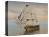 Pirate Ship with Black Jolly Roger Flag Sailing the Ocean-null-Stretched Canvas