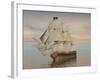 Pirate Ship with Black Jolly Roger Flag Sailing the Ocean-null-Framed Art Print