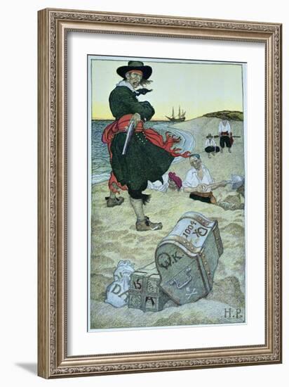 Pirate William Kidd Burying Treasure on Oak Island-Howard Pyle-Framed Giclee Print