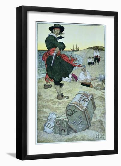 Pirate William Kidd Burying Treasure on Oak Island-Howard Pyle-Framed Giclee Print