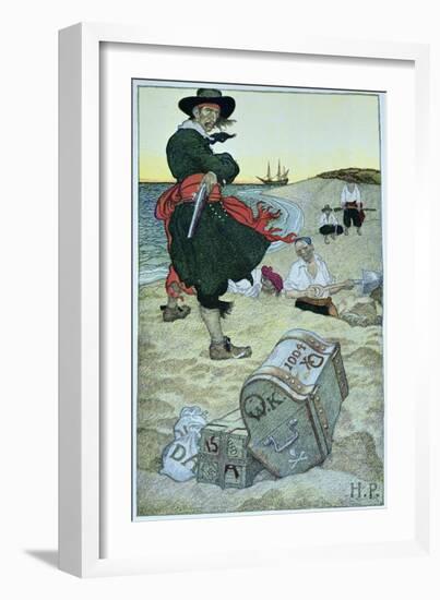 Pirate William Kidd Burying Treasure on Oak Island-Howard Pyle-Framed Giclee Print