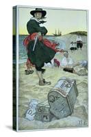 Pirate William Kidd Burying Treasure on Oak Island-Howard Pyle-Stretched Canvas