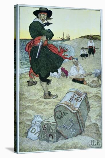 Pirate William Kidd Burying Treasure on Oak Island-Howard Pyle-Stretched Canvas