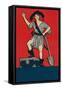 Pirate Woman with Treasure and Shovel-Found Image Press-Framed Stretched Canvas