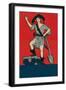 Pirate Woman with Treasure and Shovel-Found Image Press-Framed Giclee Print