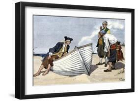 Pirates Around a Rowboat on An Island-null-Framed Giclee Print