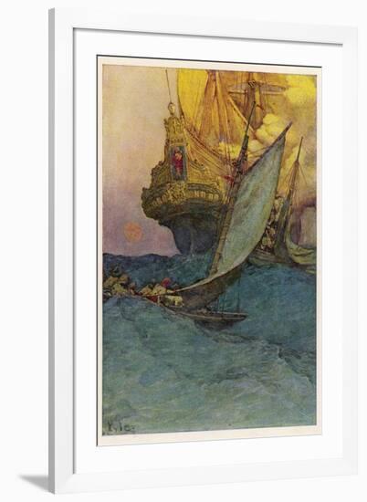 Pirates Attacking a Spanish Galleon in the West Indies-Howard Pyle-Framed Photographic Print