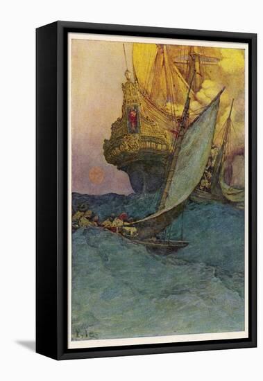 Pirates Attacking a Spanish Galleon in the West Indies-Howard Pyle-Framed Stretched Canvas