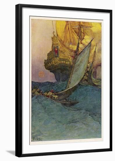 Pirates Attacking a Spanish Galleon in the West Indies-Howard Pyle-Framed Photographic Print