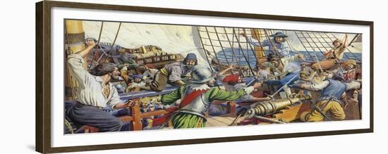 Pirates Attacking a Spanish Galleon-Mike White-Framed Giclee Print