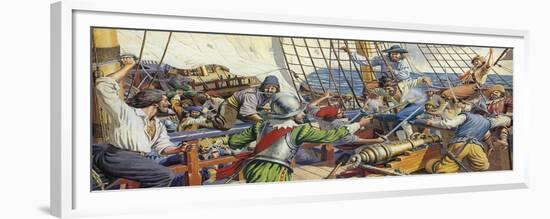 Pirates Attacking a Spanish Galleon-Mike White-Framed Giclee Print