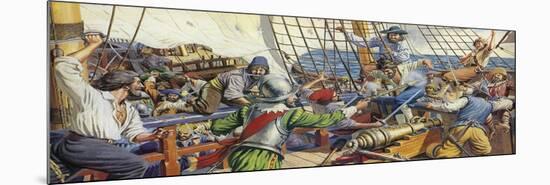 Pirates Attacking a Spanish Galleon-Mike White-Mounted Giclee Print