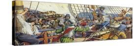 Pirates Attacking a Spanish Galleon-Mike White-Stretched Canvas