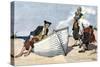 Pirates Chatting around a Canoe on the Beach of a Deserte Island of the Caribbean Sea, 18Th Century-null-Stretched Canvas