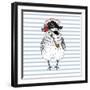 Pirates Only - Nautical Owl Illustration-Olga_Angelloz-Framed Art Print