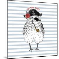 Pirates Only - Nautical Owl Illustration-Olga_Angelloz-Mounted Art Print