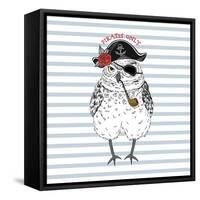 Pirates Only - Nautical Owl Illustration-Olga_Angelloz-Framed Stretched Canvas