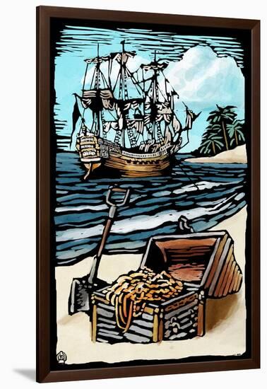 Pirates - Scratchboard-Lantern Press-Framed Art Print