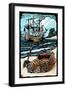 Pirates - Scratchboard-Lantern Press-Framed Art Print