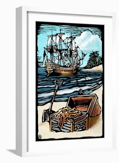 Pirates - Scratchboard-Lantern Press-Framed Art Print