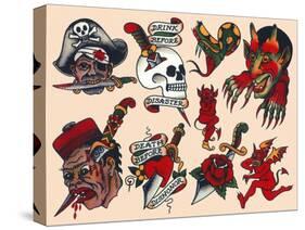 Pirates & Skulls Vintage Tattoo Flash by Norman Collins, aka, Sailor Jerry-null-Stretched Canvas