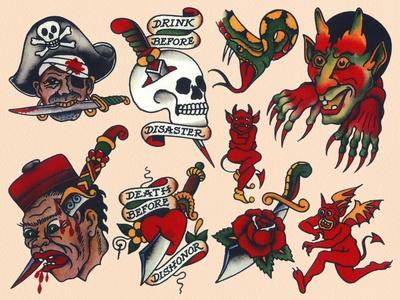 Pirates  Skulls Vintage Tattoo Flash by Norman Collins aka Sailor Jerry  Posters   piddix  AllPosterscom