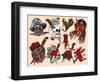 Pirates & Skulls Vintage Tattoo Flash by Norman Collins, aka, Sailor Jerry-null-Framed Art Print