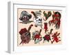 Pirates & Skulls Vintage Tattoo Flash by Norman Collins, aka, Sailor Jerry-null-Framed Art Print