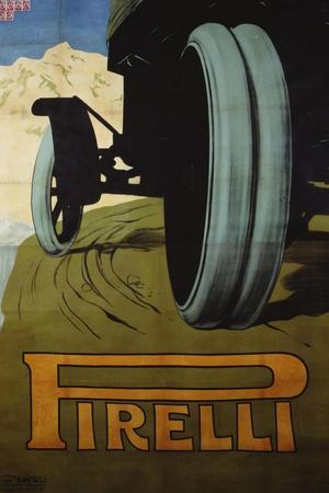 A vintage postcard illustration advertising Pirelli tyres and... News Photo - Ge