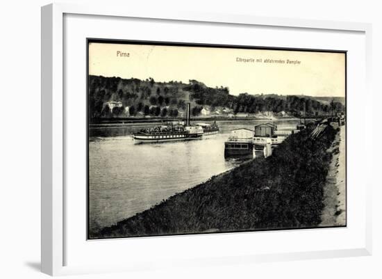 Pirna Elbe, Flusspartie Mit Dampfer, Anlegestelle-null-Framed Giclee Print