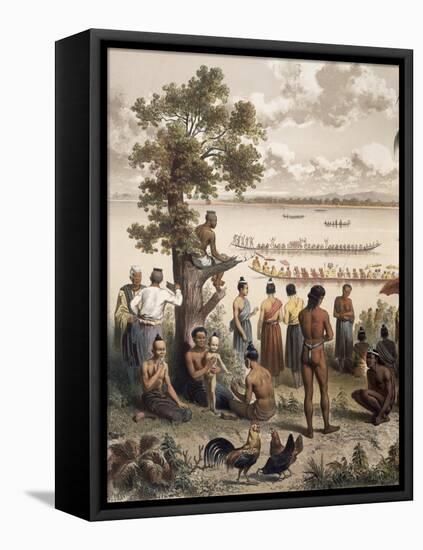 Pirogue Races, Bassac River, Atlas du Voyage D'Exploration de LIndochine by Doudart de Lagree-Louis Delaporte-Framed Stretched Canvas
