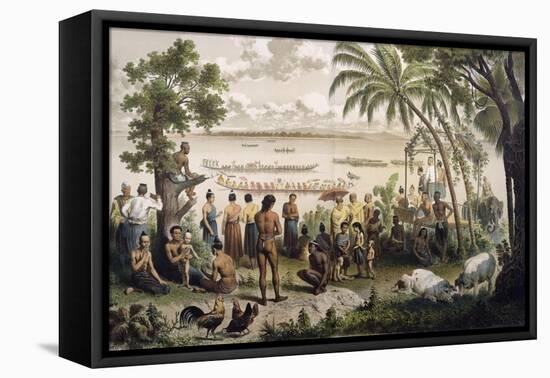 Pirogue Races on the Bassac River, from "Atlas Du Voyage D'Exploration De L'Indochine"-Louis Delaporte-Framed Stretched Canvas