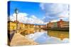 Pisa, Arno River, Lamp and Buildings Reflection. Lungarno View. Tuscany, Italy-stevanzz-Stretched Canvas