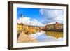 Pisa, Arno River, Lamp and Buildings Reflection. Lungarno View. Tuscany, Italy-stevanzz-Framed Photographic Print