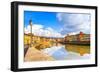 Pisa, Arno River, Lamp and Buildings Reflection. Lungarno View. Tuscany, Italy-stevanzz-Framed Photographic Print