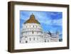 Pisa Baptistery of St. John and Leaning Tower of Pisa, Tuscany Italy. Completed in 1300's.-William Perry-Framed Photographic Print