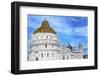 Pisa Baptistery of St. John and Leaning Tower of Pisa, Tuscany Italy. Completed in 1300's.-William Perry-Framed Photographic Print