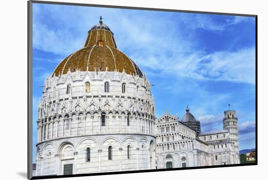 Pisa Baptistery of St. John and Leaning Tower of Pisa, Tuscany Italy. Completed in 1300's.-William Perry-Mounted Photographic Print