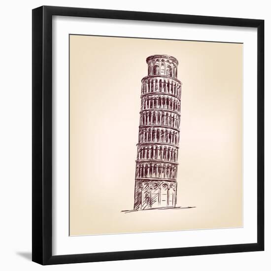 Pisa Tower Vector Illustration-VladisChern-Framed Art Print