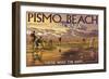 Pismo Beach, California - Clam Diggers-Lantern Press-Framed Art Print