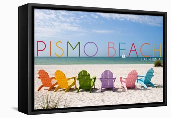 Pismo Beach, California - Colorful Beach Chairs-Lantern Press-Framed Stretched Canvas