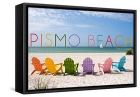 Pismo Beach, California - Colorful Beach Chairs-Lantern Press-Framed Stretched Canvas